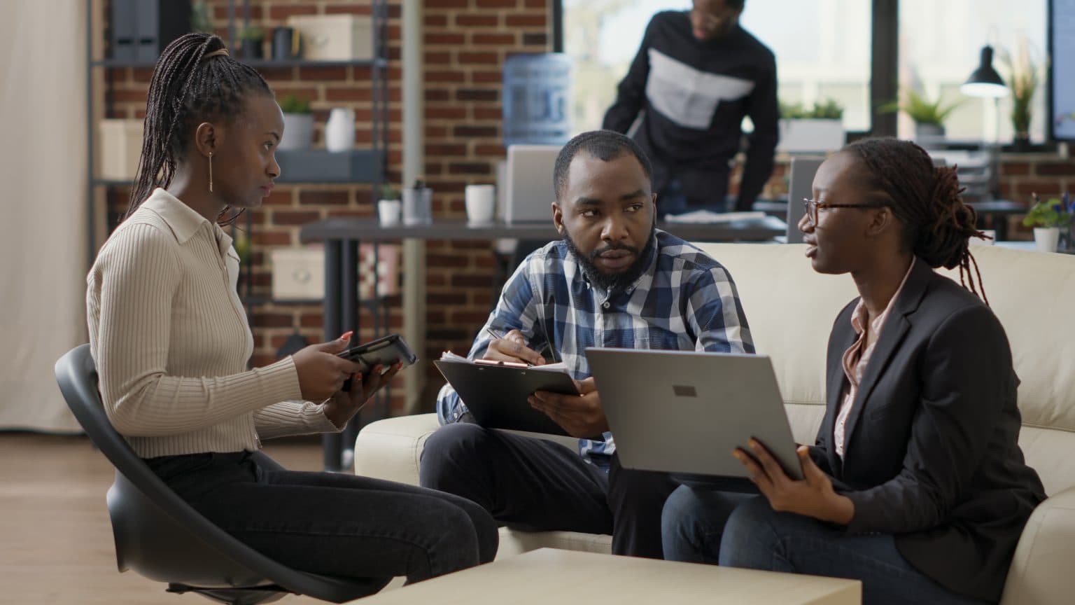 A team collaborating around data
